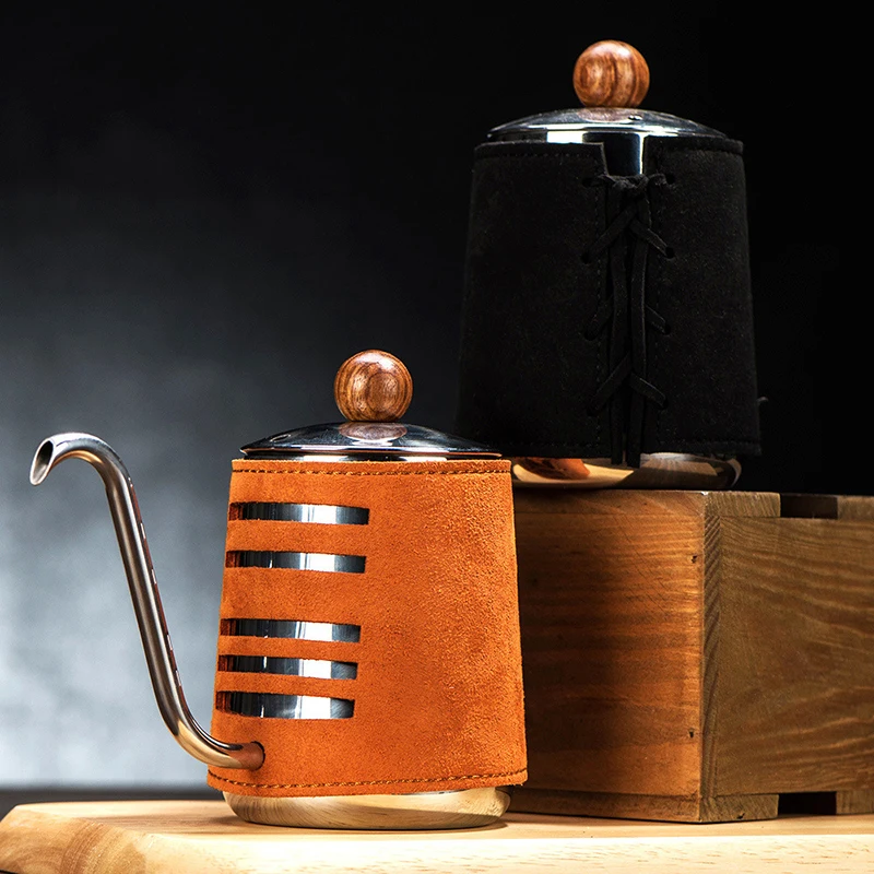 Ручной капельный чайник из нержавеющей стали с суженным гусиным носиком и синтетической кожей 300 мл 500 мл