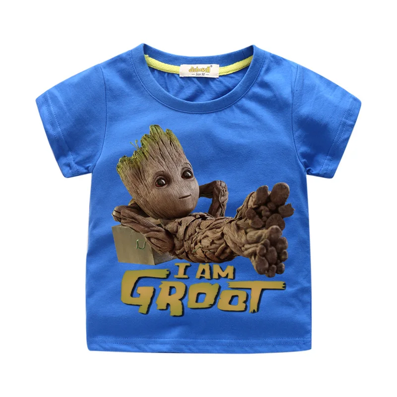 

Baby Cartoon 3D Groot Print Funny T-shirt Boy Summer Short Tee Tops Clothes Girls Tshirt Children Clothing For Kids Shirt WJ031