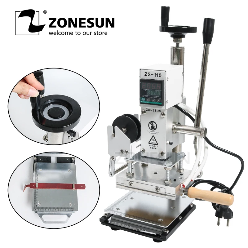 Kopen ZONESUN ZS110 verschuifbaar werkbank Digitale foliedruk machine leer embossing bronzing tool voor hout hout PVC papier DIY