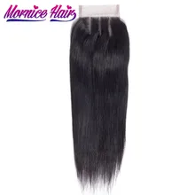 Mornice Hair Brazilian Straight Hair Lace Closure 4X4 Three Part 100% Hand Tied Remy Human Hair Closure Density 130%