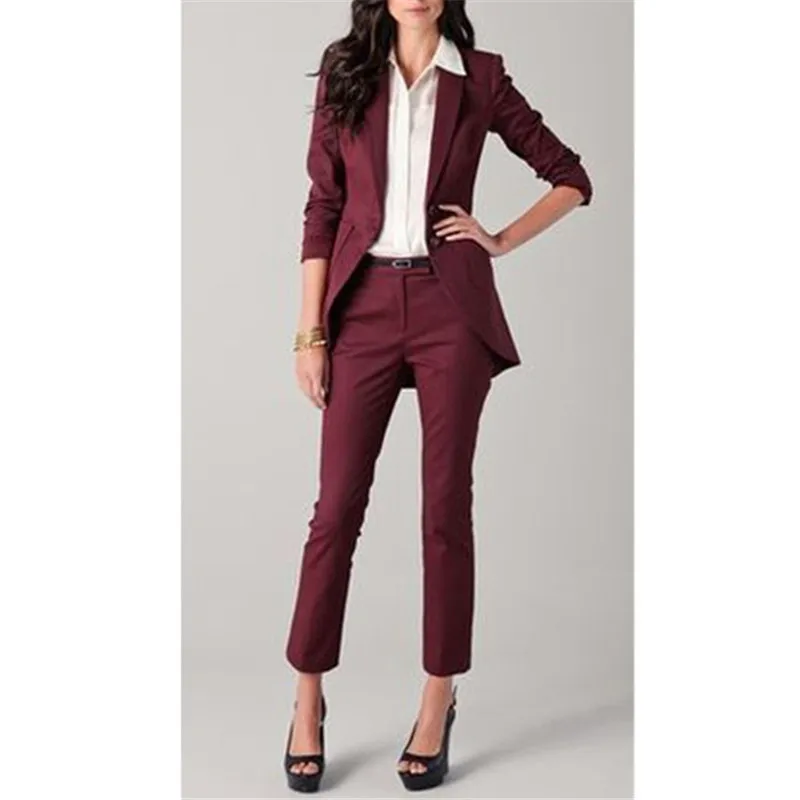 

womens formal wear pantsuits Burgundy Women Ladies Custom Made Business Office Tuxedos Formal Work Wear Suits