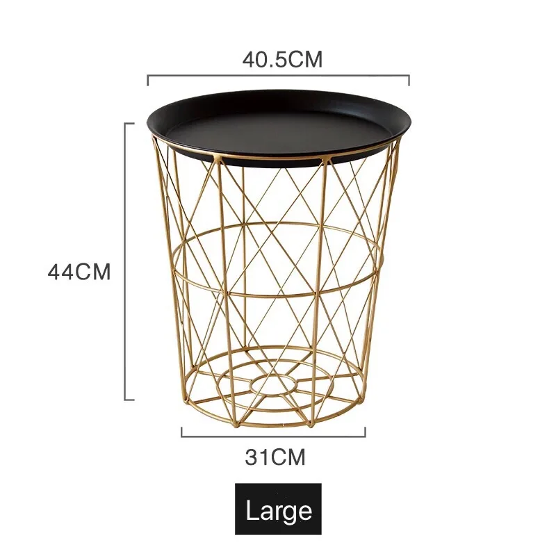 Golden Storage Basket With Cover Black Small Tea Round Table Metal Storage End Modern Living Room Round Coffee Table
