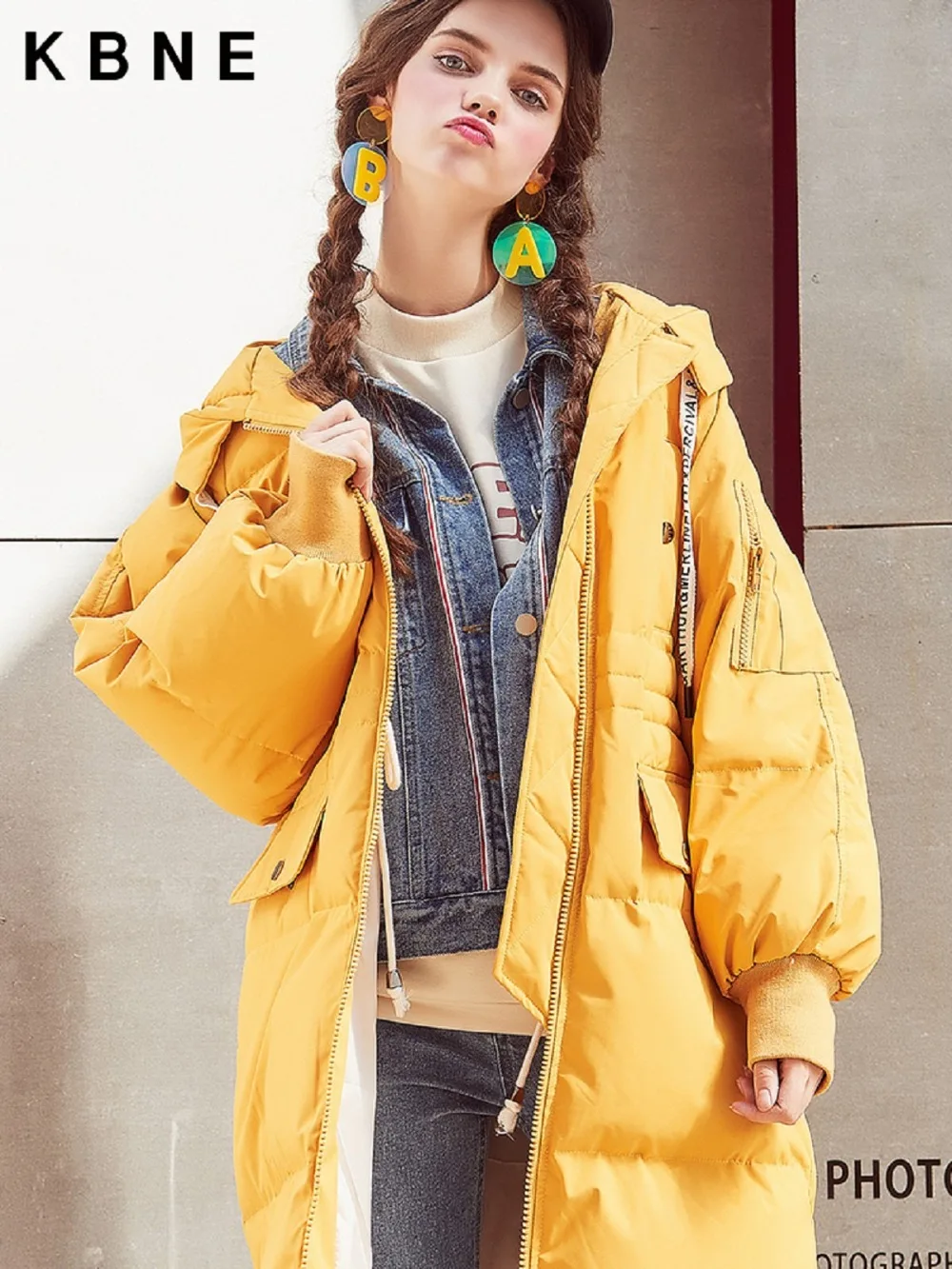 2018 Veste Kbne À Blanc Nouveau Genou Section Épaississement Sur Canard Duvet Capuchon Pain Green Yellow dark Femme De Doudoune Longue qnzPxttB