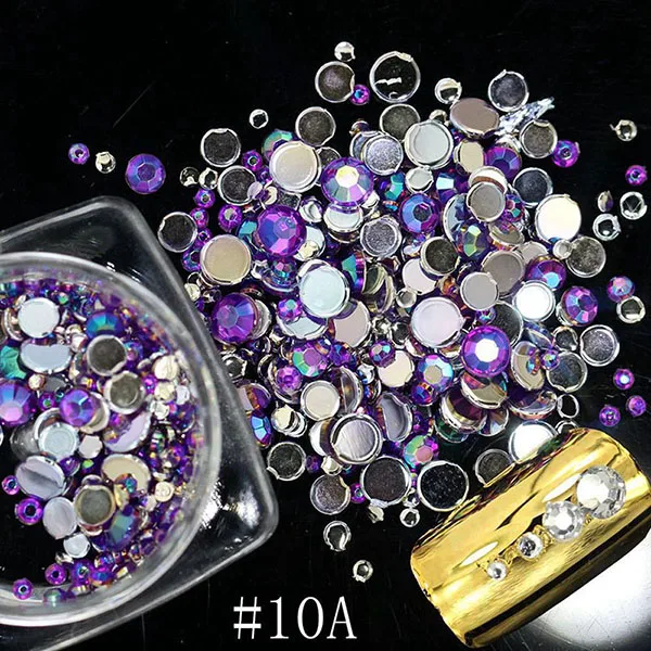 1 упаковка, 500 шт, цветные кристаллы для ногтей, драгоценные камни, Стразы 3D, блестящие плоские с задней стороны, стеклянные камни, AB Блеск, сделай сам, украшения для ногтей - Цвет: 10A