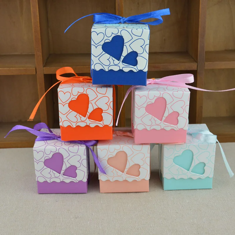 100 шт двойное полое сердце коробка конфет на свадьбу сладости подарочные сувениры коробки с лентой Свадьба День рождения события поставки