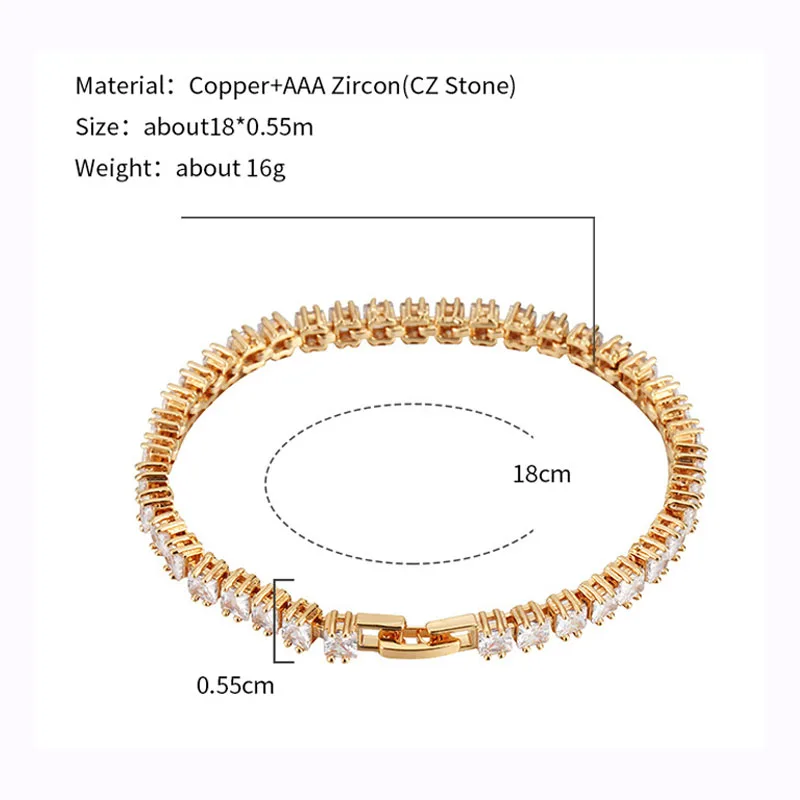 Женский браслет цепочка из меди и фианита 18 см 5 мм|chain bracelet|bracelets & banglesbracelet bracelet |