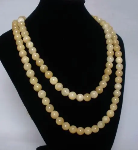 

ddh001729 Tibet Light Yellow Jade Stone Beads Buddhism Buddha Prayer Mala Necklace