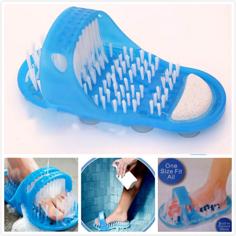 Easy Feet Foot Scrubber Brush Massager Shower Clean Blue Slippers No Stooping | Дом и сад