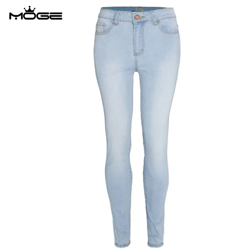 MOGE slim skinny jeans woman cotton blue Petite Jeans stretch white