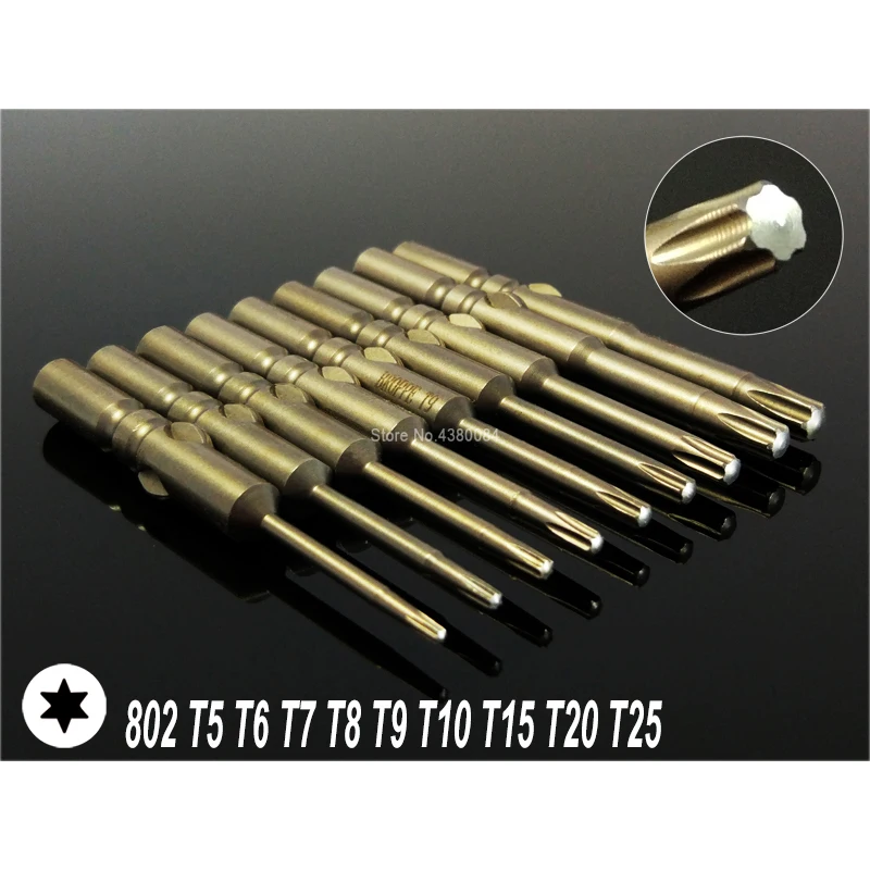 9Pcs Set 60MM Magnetic TORX Screwdriver Drill Bits Dia 6mm Round Shank Electric Screw Driver S2 Hand Tools For 802 6C NO HOLES |