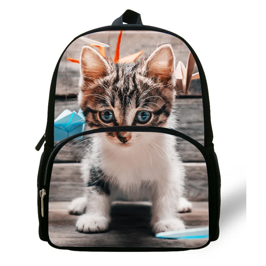 12 Inch Popular Zoo Animals Print Bag Cat Pattern Backpack For Children