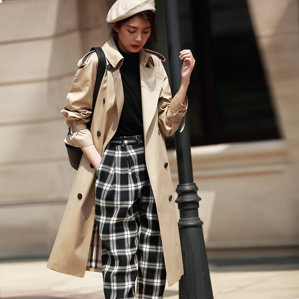 

New Spring 2019 Double-breasted Long British Wind-breathable Water-proof and Anti-fouling Windswear Woman Windbreaker Women
