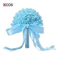 Xcos Роза Кристалл Свадебный Букеты Свадебные невесты искусственный цветок шелковая лента De Mariage Ramos De Novia
