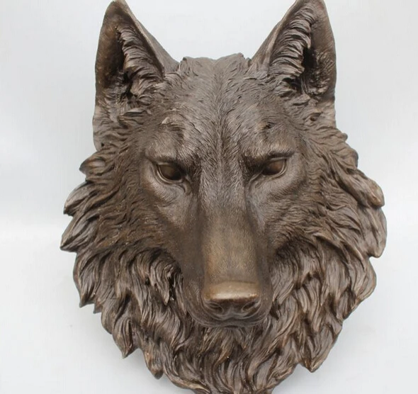 huij 007059 12"Chinese Art Pure Bronze refined Carved ferocity wolf