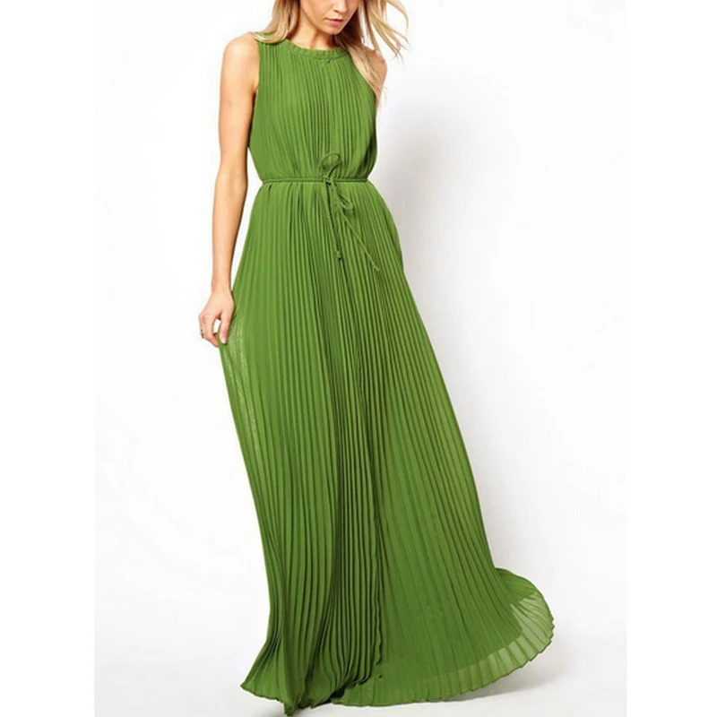 

Summer Long Pleated Dress Elegant Slim Bodycon Halter Party Dress Femininas 2018 Casual Lace-Up Green Maxi Vestidos S~XL