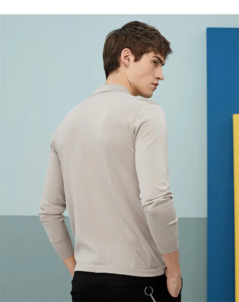 MuLS Luxury Mulberry Silk Polo Shirt Men Spring Knit Half Zipper Polos Shirt Male Quality Real Silk Long Sleeve Soft Comfortable 4