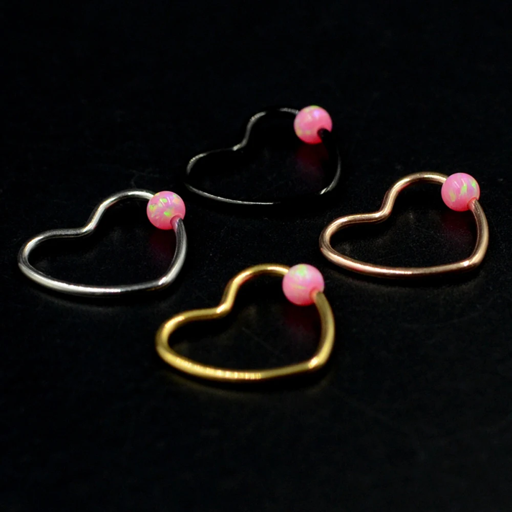 1 шт. опал сердце Daith Helix Tragus Lobe пирсинг для хрящей CZ обруч носа перегородка кольца