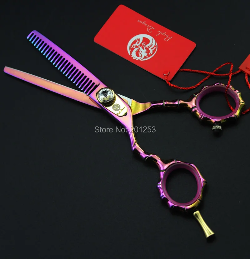 

JP440C Professional 5.5Inch Left Hand Thinning Scissors Colorful Hair Shears with Big Diamond for Salon Barbers,1Set LZS0604