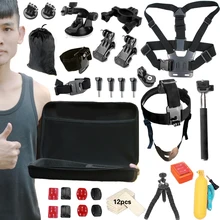 Gopro Hero 5 Accessories Set Helmet Harness Chest Belt Head Mount Strap Monopod Go pro hero3 Hero 4 session 3+ xiaomi yi Black