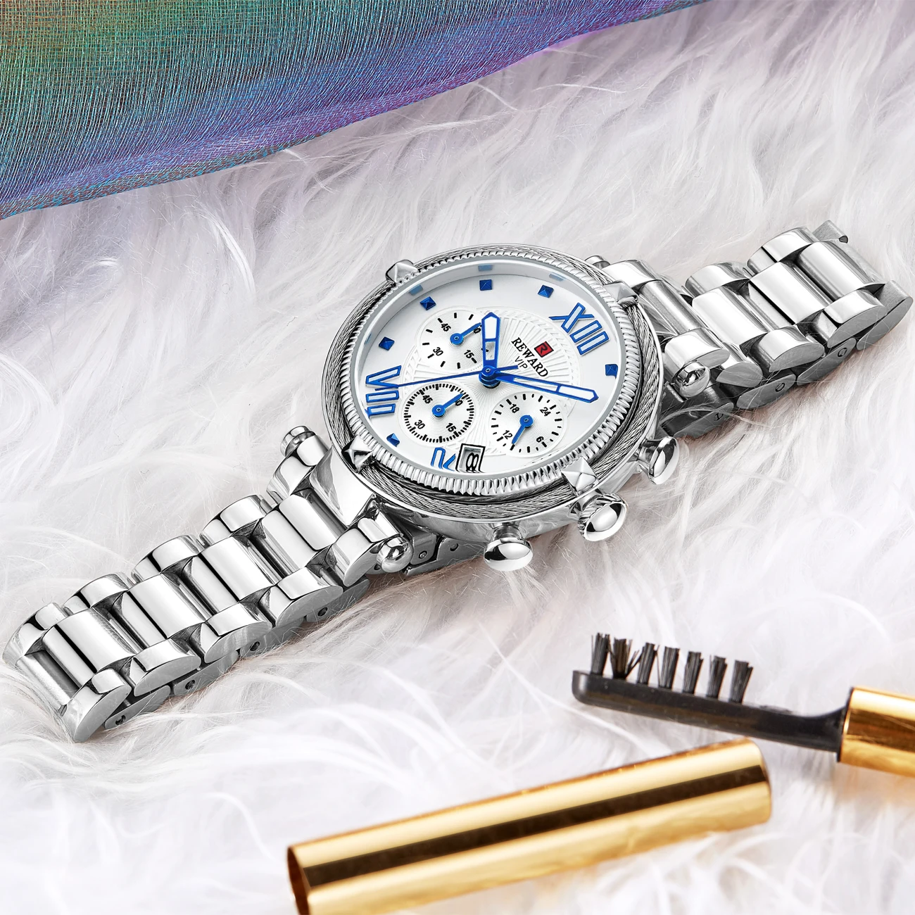 Награда Топ Элитный бренд Для женщин часы календарь 24 часов Спортивные Часы Синий Сталь часы ко дню рождения Юбилей подарки