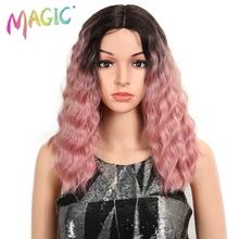 MAGCI волосы 1" дюймов парик на кружеве для черных синтетических париков глубокие волнистые Жаростойкие волосы волнистые парик розовый красный синтетические волосы парики