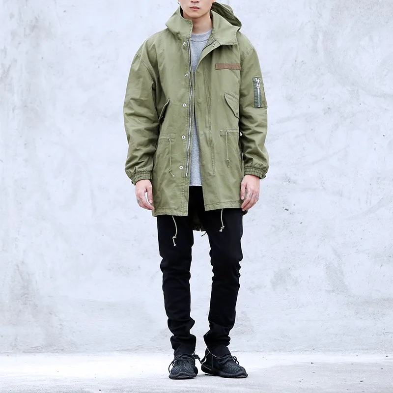 Европейская Высокая уличная теплая куртка, хип-хоп зимняя куртка, мужское пальто, мода, мужские черные зеленые длинные армейские военные повседневные куртки