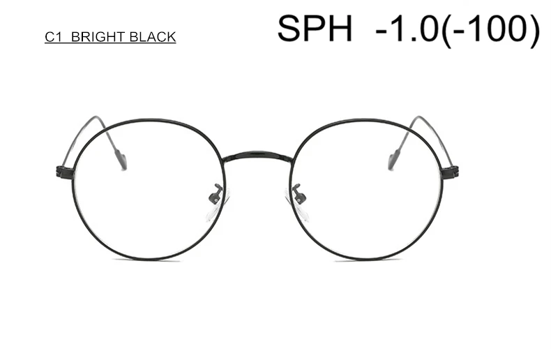 SUMONDY SPH-1,0 до-6,0 по рецепту очки для близорукости для мужчин и женщин Элегантная круглая оправа из сплава очки с диоптриями оптические очки Готовая продукция UF44 - Цвет оправы: C1 (-1.0)