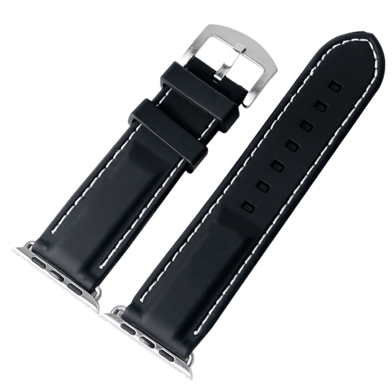 42 мм ремешок для iwatch Apple Watch Группа черный силиконовый ремешок Мужская Женская мода белый шить линии Спорт заменить полосе