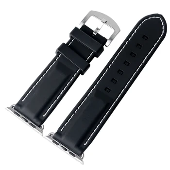 

42mm Watchband For iWatch Apple Watch Band Black Silicone Watch Strap Mens Woman Fashion White Line Stitching Sport Replace Band