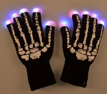 Skull Gloves LED Flash Luminous Gloves Christmas Party for Men and Women Full Fingers