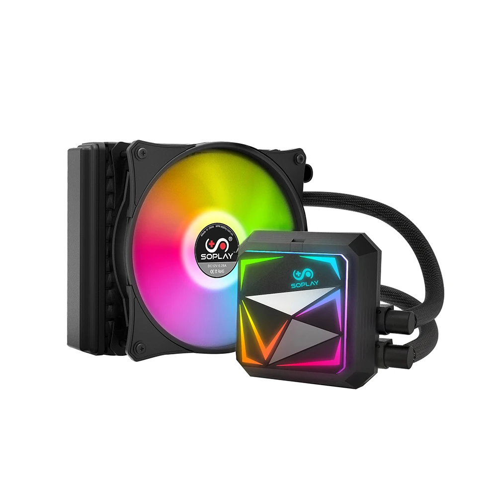 

SOPLAY Cooler Fan Water Cooling CPU Radiator 120mm Quiet Fan Pure Copper Rainbow Color Auto Running Support Intel/AMD