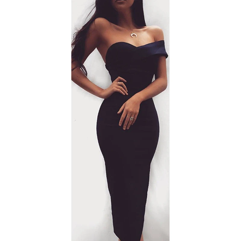 

Summer Women Bandage Bodycon Sleeveless Sexy Party long Dress strapless off shoulder solid slim pencil long dress