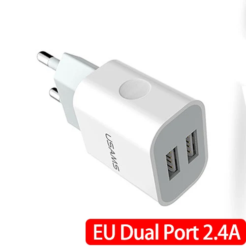 USAMS Mini 2 USB зарядное устройство для телефона 2,4/2.1A Смарт Быстрая зарядка USB ЗУ для мобильного телефона для iPhone X samsung дорожное настенное зарядное устройство EU - Тип штекера: EU Dual Port 2.4A