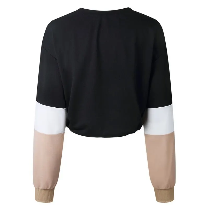 LASPERAL Sweatshirt Women Autumn Sexy O Neck Long Sleeve Crop Top 2018 Fashion Lace Up Patchwork Loose Short Sweatshirt Female