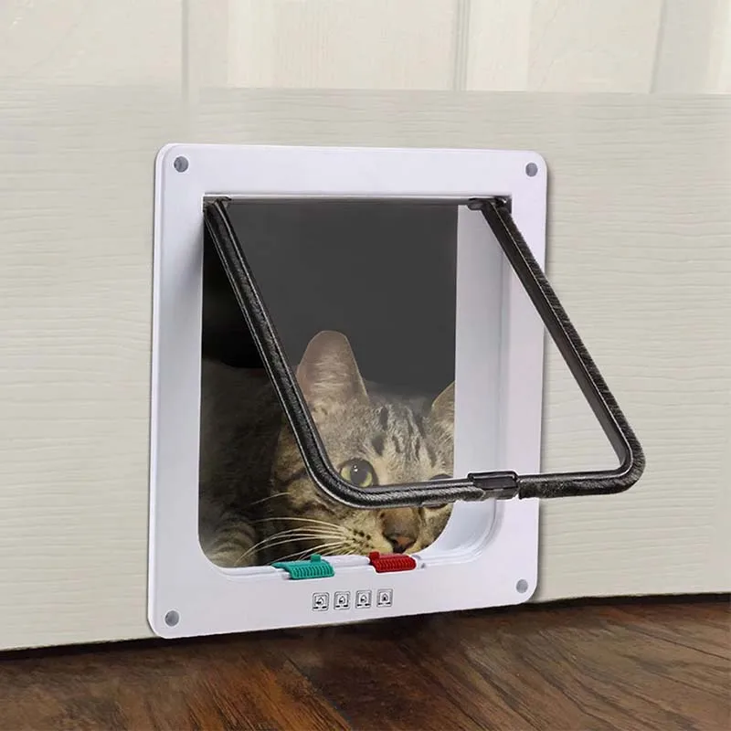 4 Way Safe Automatic Lockable Cat Dog Door Pet Gate Plastic Doggy Pet