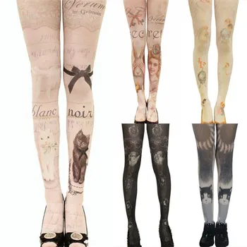 

New Women Tights With Cats Harajuku Tattoo Cat Pantyhose Female Fancy Stocking Medias Party Pants For Women pantyhoses Lolita