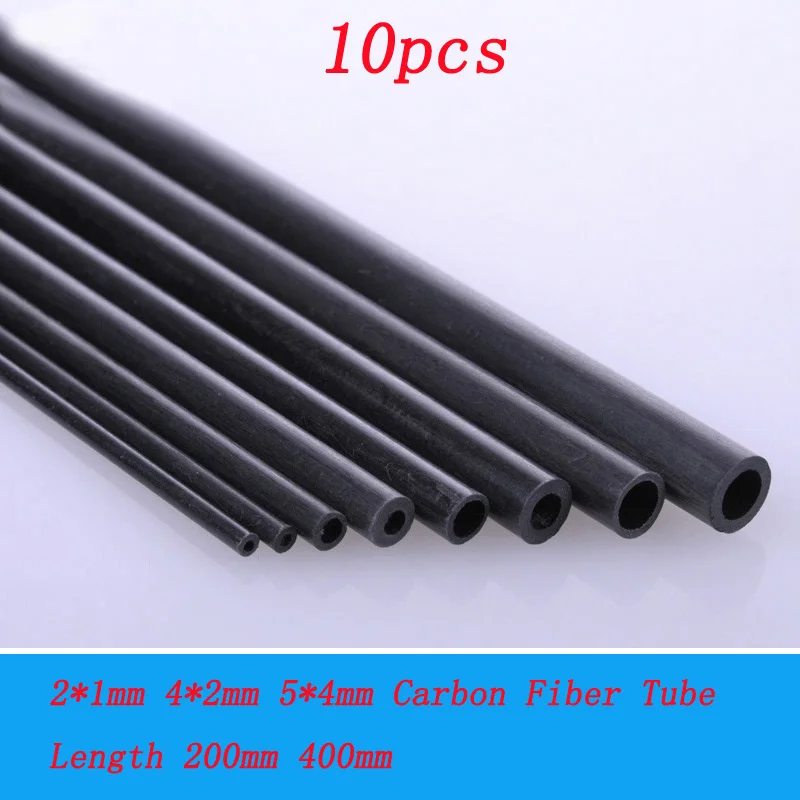 

10pcs 2*1mm 1.8*1mm 4*2mm 5*4mm Carbon Fiber Tube for RC DIY Model Airplane Strengthening Rod Round Pipe Length 200mm 400mm