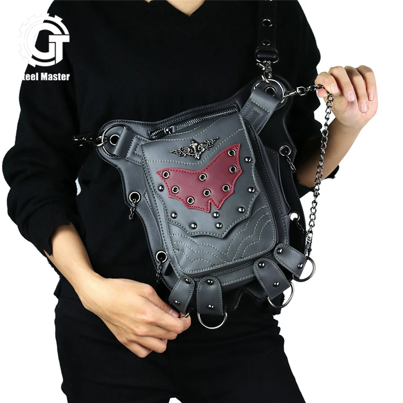 

Vintage Rivet Punk Waist Bag Pack Retro Rock Bag Gothic Fashion Crossbody Bags 2019 New Steampunk Leather Motorcycle Leg Bags