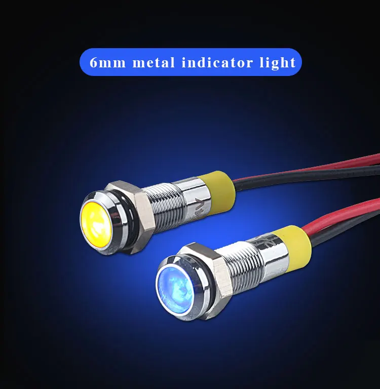 Сигнальный светильник 6 мм сигнальный светильник 5 в 12 В 24 В 220 В светодиодный индикаторный светильник с 15 см проводом YOLO