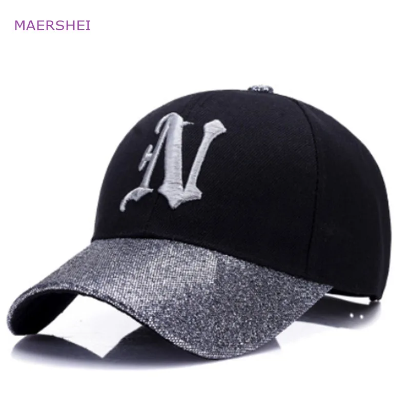 MAERSHEI Новая Женская бейсбольная кепка с вышитыми буквами и блестками, модные повседневные изогнутые шапки для девочек, можно регулировать шапки в стиле хип-хоп