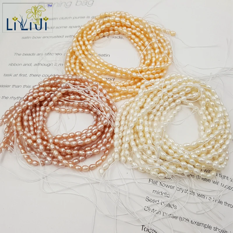 

Lii Ji 3 color can choose Natural Freshwater Pearl Beads Rice Shape about 3-3.5mm for DIY Jewelry Making about 37cm/strand