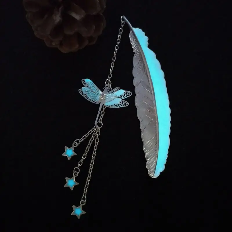 

Luminous Bookmarks Retro Pure Copper Fluorescent Feathers Silver-plated Bookmarks Glowing Butterflies Dragonfly Small Decorative