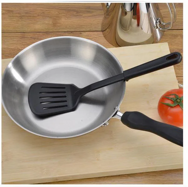 2pc silicone nylon slotted spatula nonstick black espatula steel