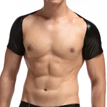 Высокое качество эластичный мужской короткий топ рукава Топы пикантный из искусственной кожи гей сценическая одежда без рукавов