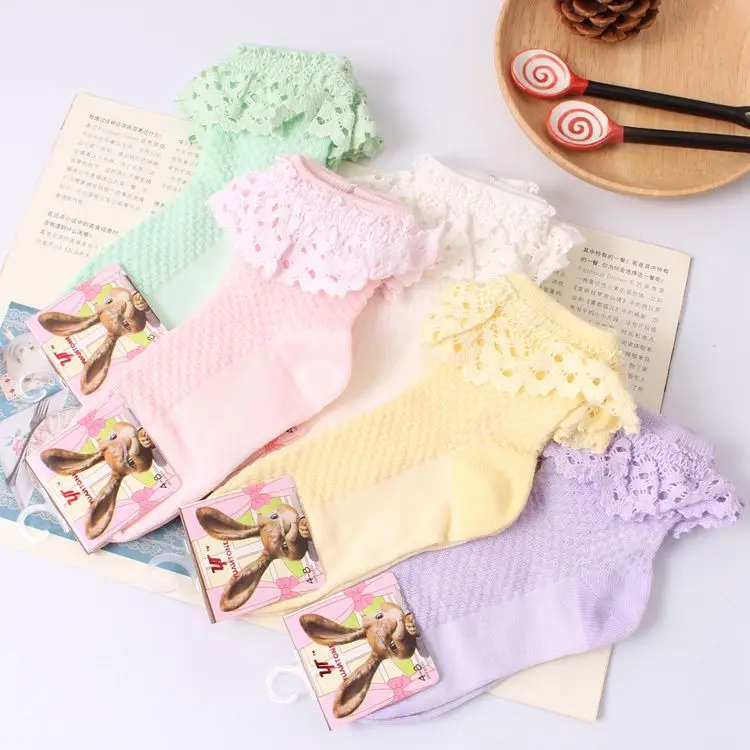 Wholesale Baby Girl Solid Color Fabric Ruffle Tube Baby Socks Bulk