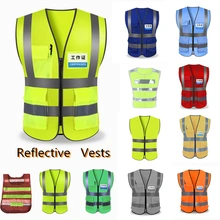 Светоотражающий жилет для безопасности унисекс с высокой видимостью, мульти карманы, рабочая одежда, защитная одежда, предупреждающий о движении, сетчатый жилет