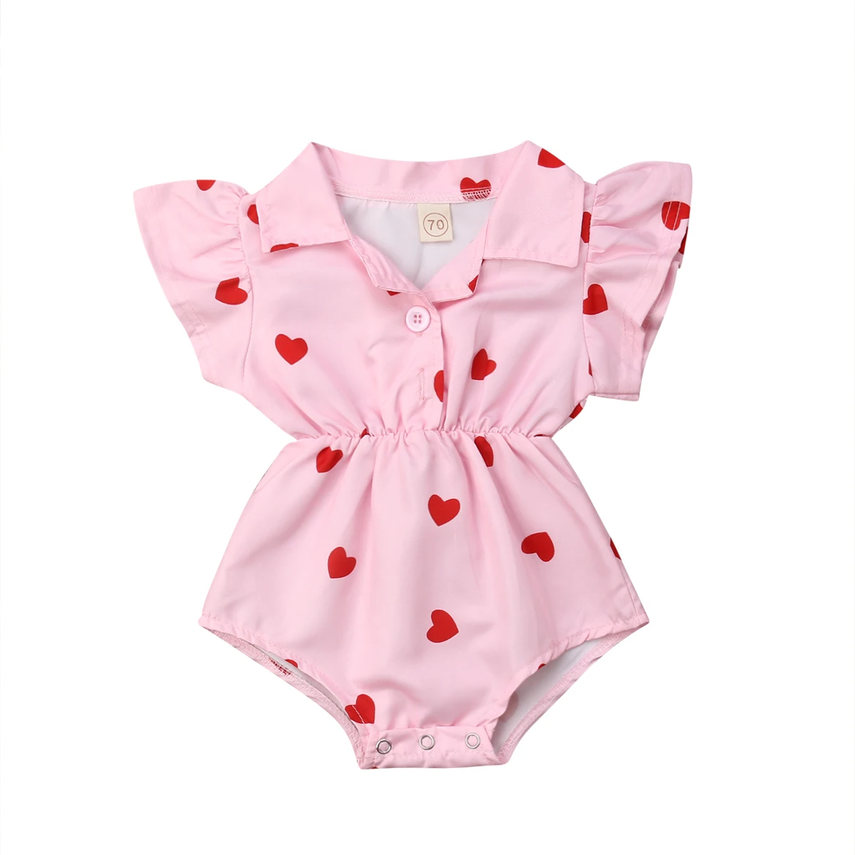 Фирменная Новинка для маленьких детей, рубашка для маленьких девочек и мальчиков, комбинезон с короткими рукавами и отложным воротником, комбинезоны, летняя одежда с леопардовыми сердцами - Цвет: Розовый
