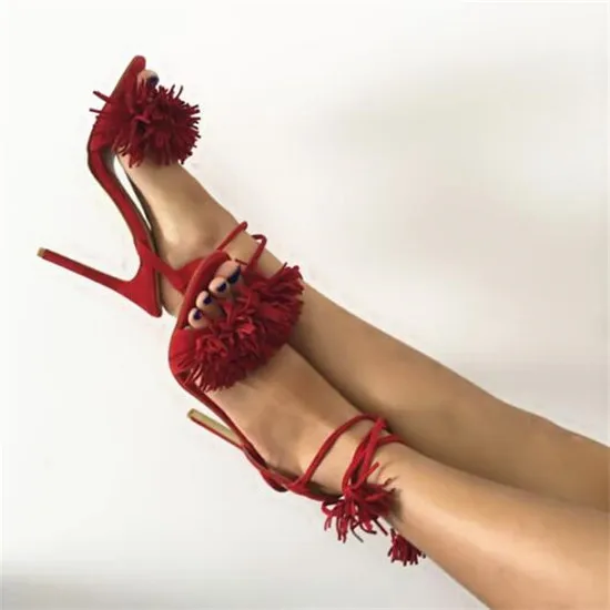 Wild Thing Fringe Suede Gladiator Women Sandals 2018 Tassel High Heels Lace Up Stiletto Sexy Ladies Shoes Woman Summer Sandalias (2)