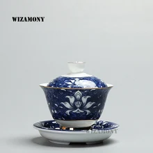 WIZAMONY Цзиндэчжэнь китайский фарфоровый чайник высокого качества керамический гайвань Чайный сервиз чайный горшок с поддоном под старину эмаль