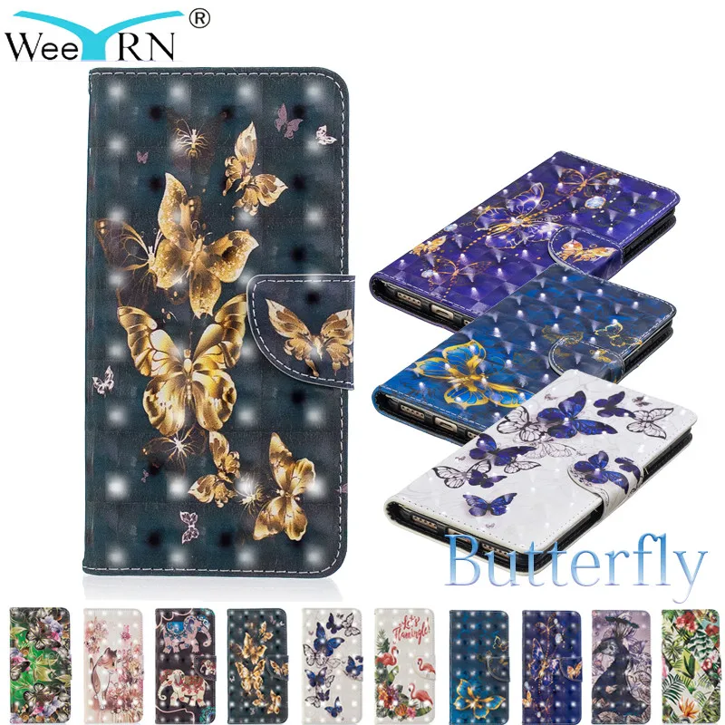 

WeeYRN Butterfly 3D Relief Cute Leather Case Xiaomi Redmi note 5 Pro 5a prime Funda Wallet Cover Stand Flip Case Redmi note 5